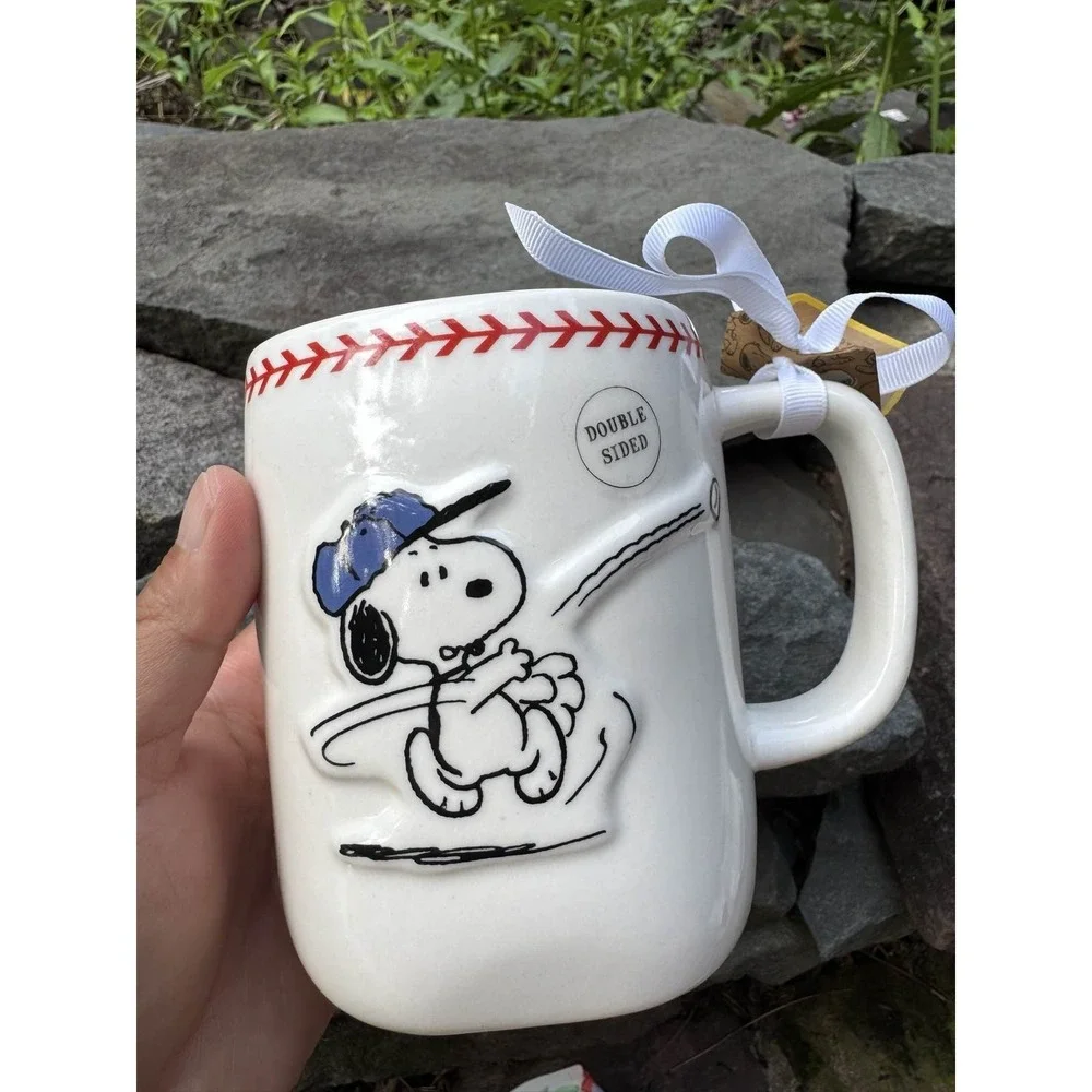 Rae Dunn Peanuts Snoopy Baseball PLAY BALL Double Sided Mug 2025 Blue Hat